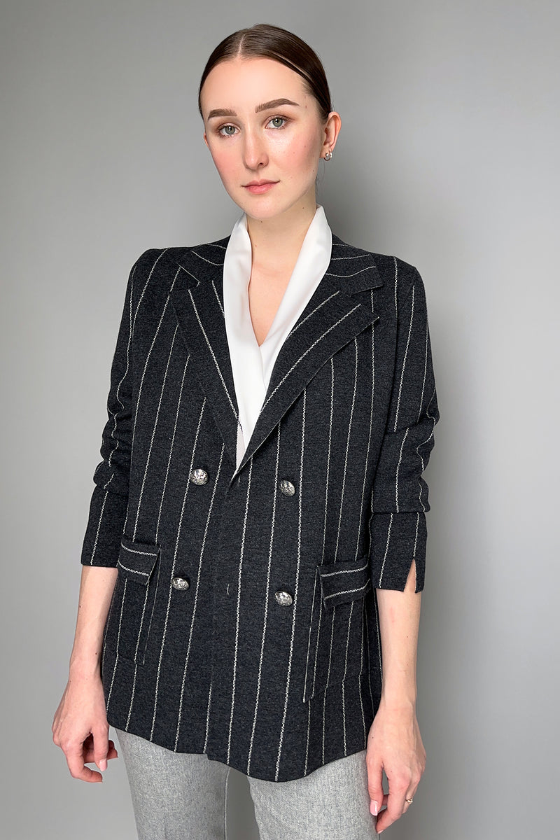 D. Exterior Reversible Striped Knit Blazer in Anthracite and Granite