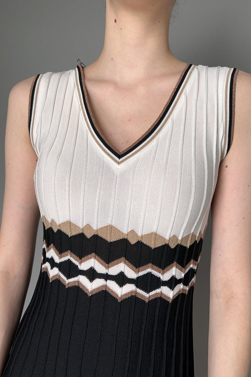 D. Exterior White Viscose Knit Dress with Bronze Lurex Pattern