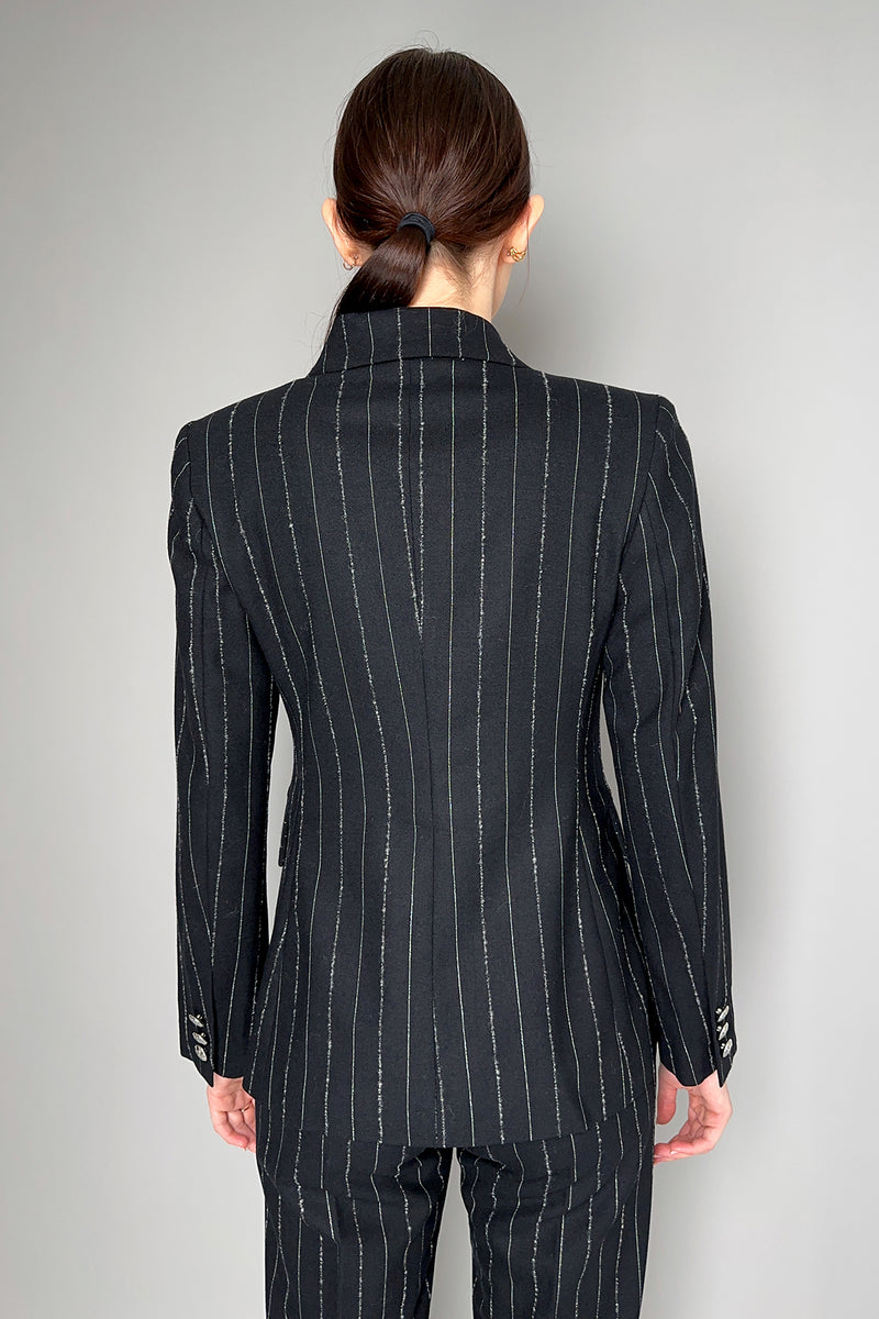 D. Exterior Double Breasted Black Flannel Blazer with Lurex and Wool Stripes