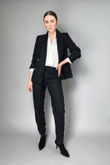 D. Exterior Black Stretch Flannel Trousers with Lurex and Wool Stripes