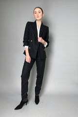 D. Exterior Black Stretch Flannel Trousers with Lurex and Wool Stripes