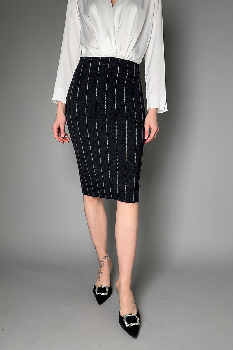 D. Exterior Reversible Striped Knit Pencil Skirt in Anthracite and Granite