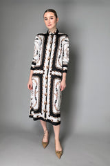 D. Exterior Long Charmeuse Shirt Dress in Gold Chain Link Print