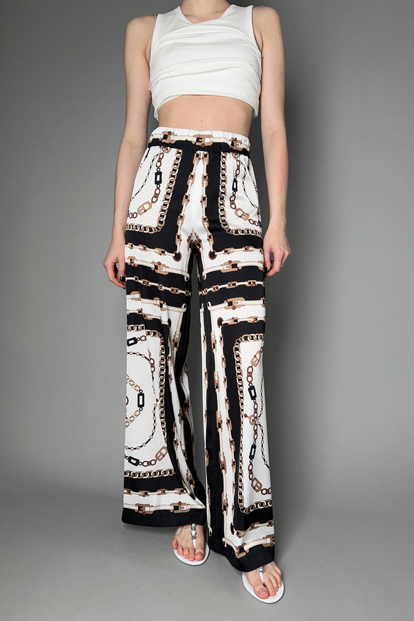 D. Exterior Chain Print Silky Twill Trousers