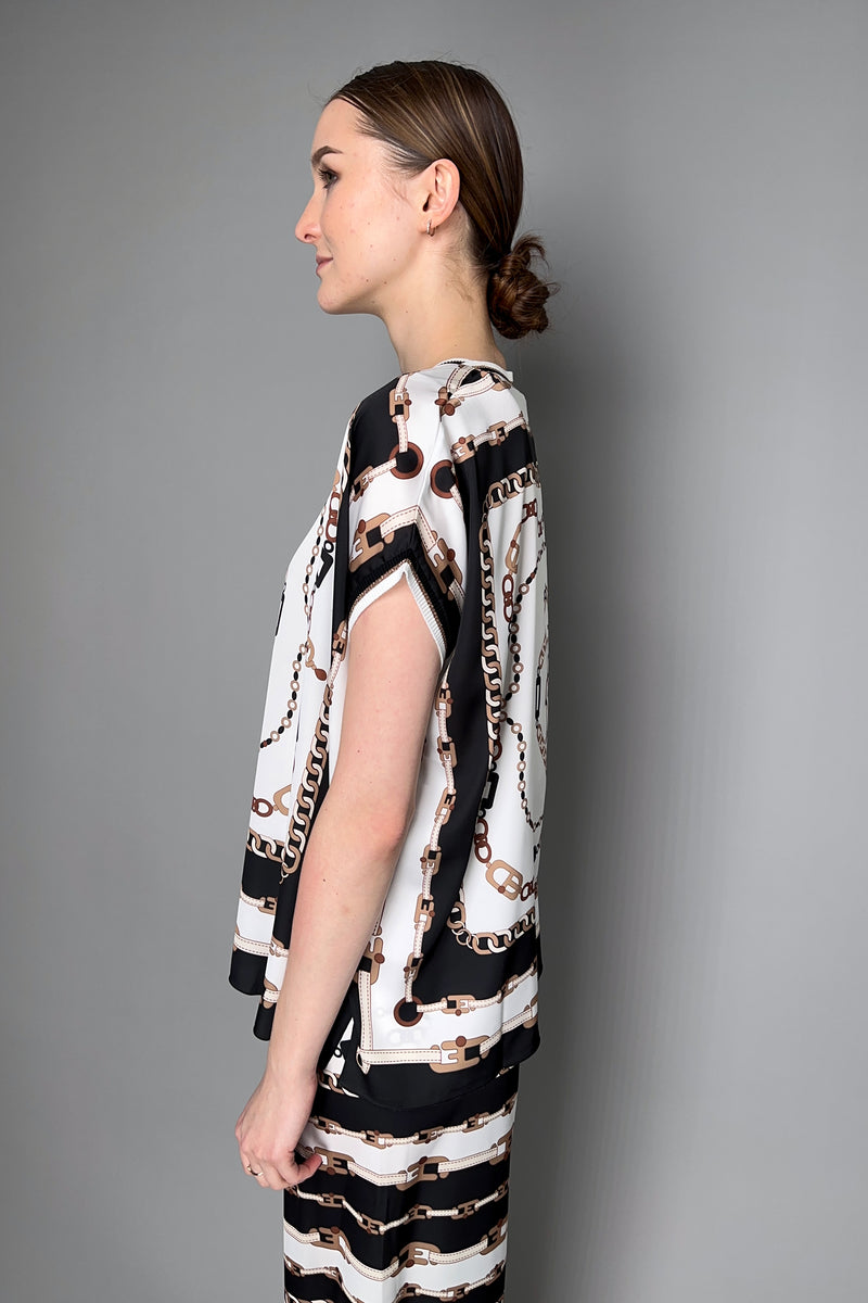 D. Exterior Chain Print Scarf Top in Black and White