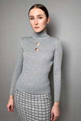 D. Exterior Sparkly Ribbed Turtleneck Sweater in Silver