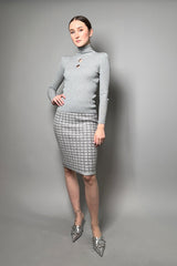 D. Exterior Sparkly Ribbed Turtleneck Sweater in Silver
