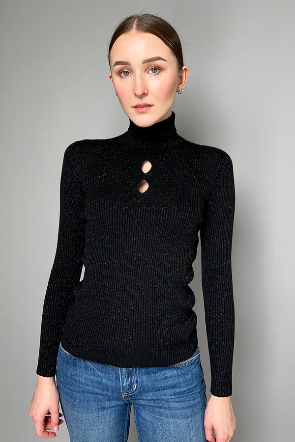 D. Exterior Sparkly Ribbed Turtleneck Sweater in Black