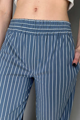 D. Exterior Straight Leg Pinstripe Cotton Pants in Denim Blue