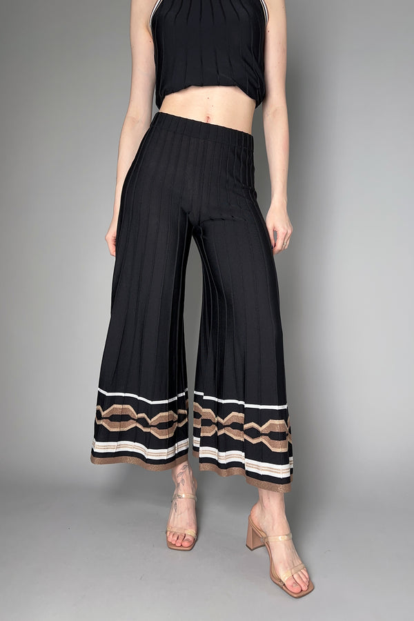 D. Exterior Ribbed Knit Pants in Black with Bronze Lurex Pattern