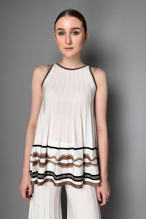 D. Exterior Ribbed Trapeze Top in White with Bronze Lurex Pattern Vancouver. Shop Online or in Store.