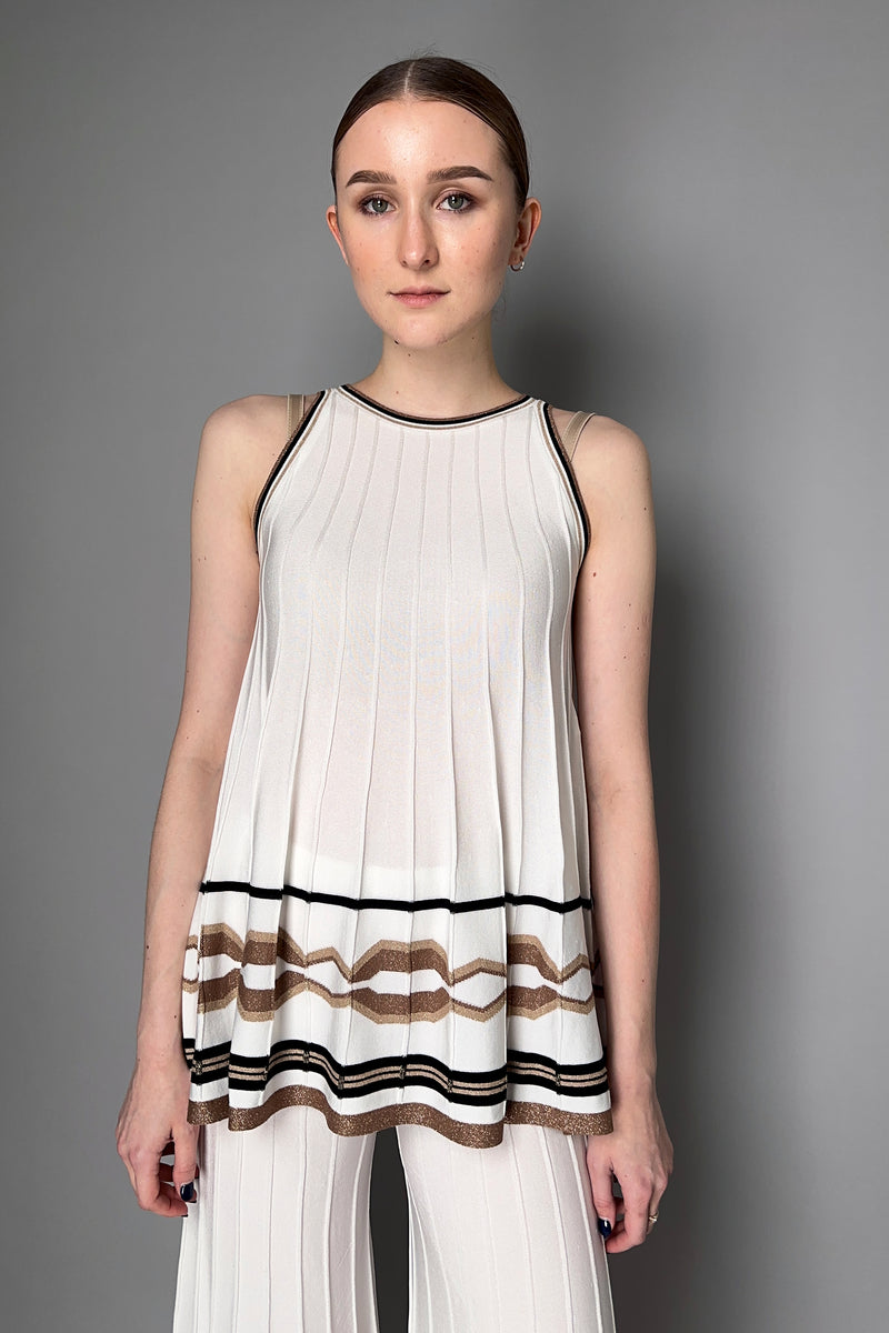 D. Exterior Ribbed Trapeze Top in White with Bronze Lurex Pattern Vancouver. Shop Online or in Store.
