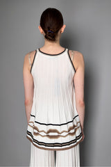 D. Exterior Ribbed Trapeze Top in White with Bronze Lurex Pattern