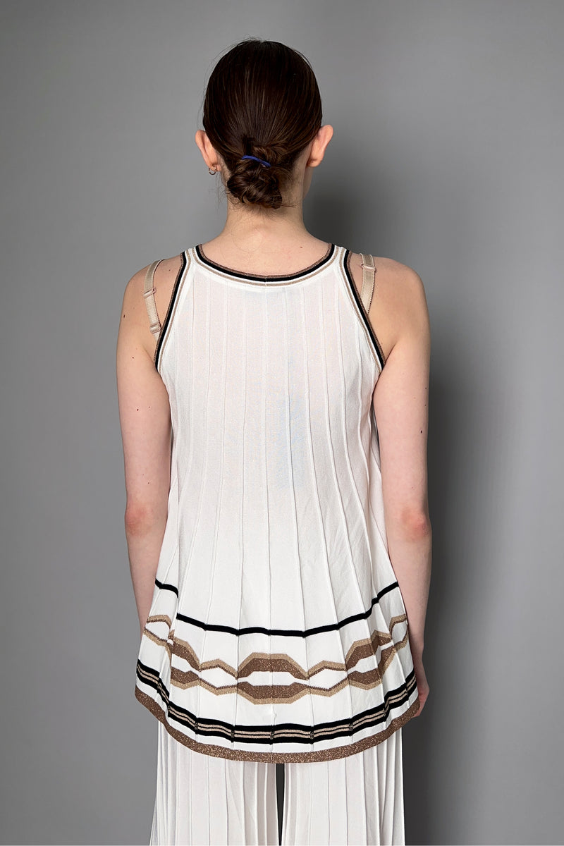 D. Exterior Ribbed Trapeze Top in White with Bronze Lurex Pattern Vancouver. Shop Online or in Store.