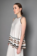 D. Exterior Ribbed Trapeze Top in White with Bronze Lurex Pattern