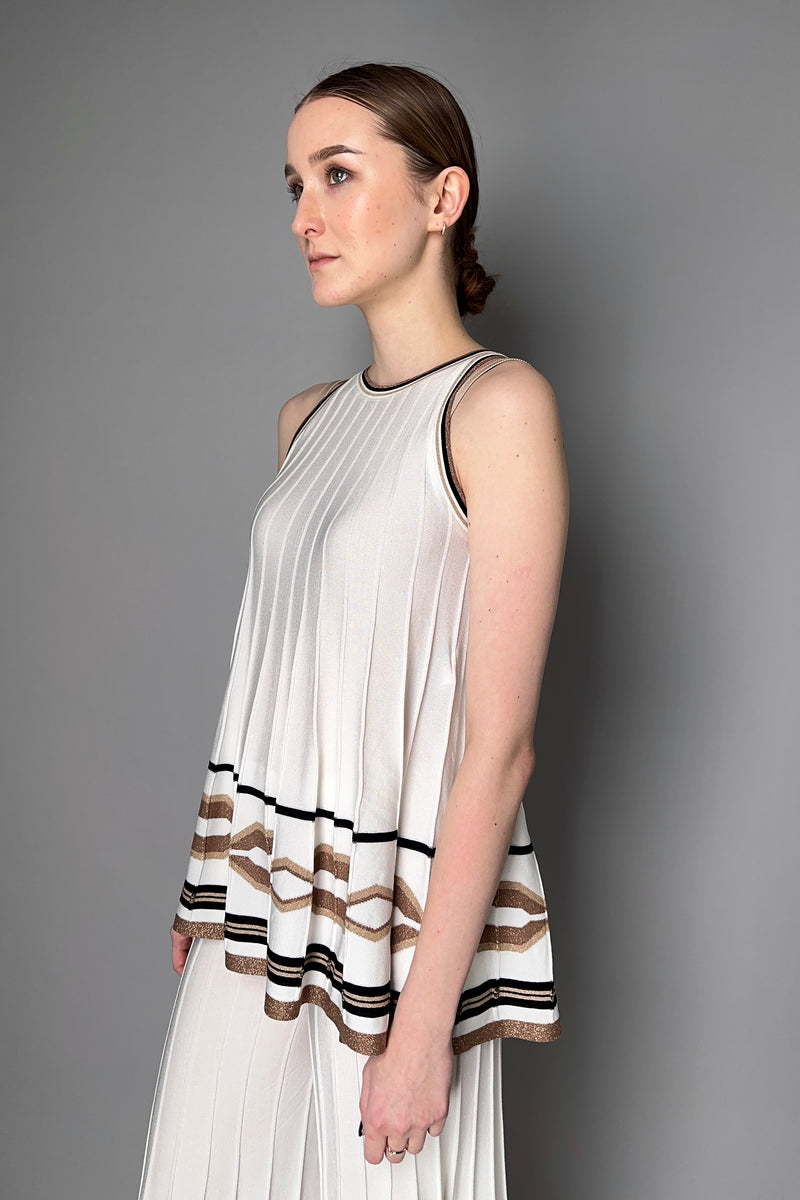 D. Exterior Ribbed Trapeze Top in White with Bronze Lurex Pattern Vancouver. Shop Online or in Store.