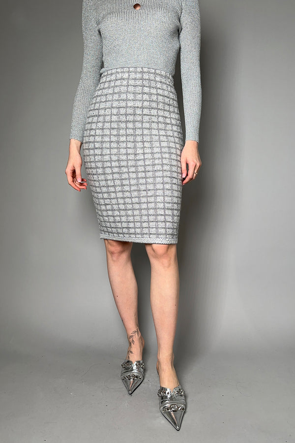 D. Exterior Bouclé Knit Pencil Skirt with Lurex in Granite