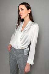 D. Exterior Fluid Satin Crossover Blouse in White - Ashia Mode – Vancouver, BC