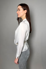 D. Exterior Fluid Satin Crossover Blouse in White - Ashia Mode – Vancouver, BC