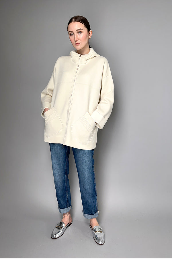 D. Exterior Oversized Hooded Knit Jacket in Latte