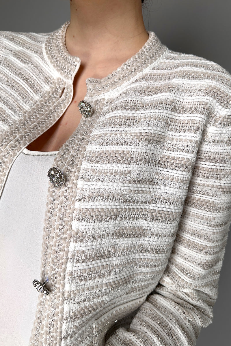 D. Exterior Lurex Bouclé Knit Jacket in Off-White