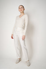 Fabiana Filippi Cotton Stretch V-neck Top in Off-White Vancouver. Shop Online or in Store.