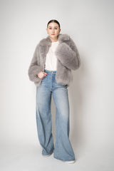 Fabiana Filippi Brushed Shearling Collared Coat in Light Grey