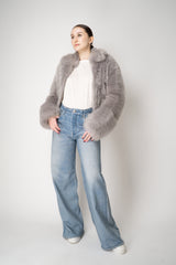 Fabiana Filippi Brushed Shearling Collared Coat in Light Grey