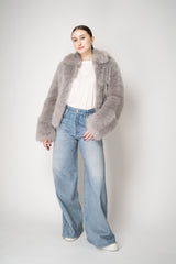 Fabiana Filippi Brushed Shearling Collared Coat in Light Grey