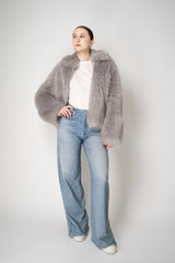 Fabiana Filippi Brushed Shearling Collared Coat in Light Grey
