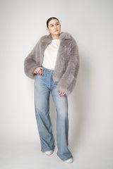 Fabiana Filippi Brushed Shearling Collared Coat in Light Grey
