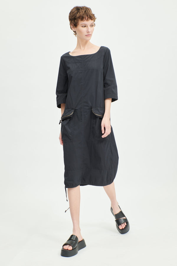 Annette Gortz Cotton Poplin Dress with Cargo Pockets in Black