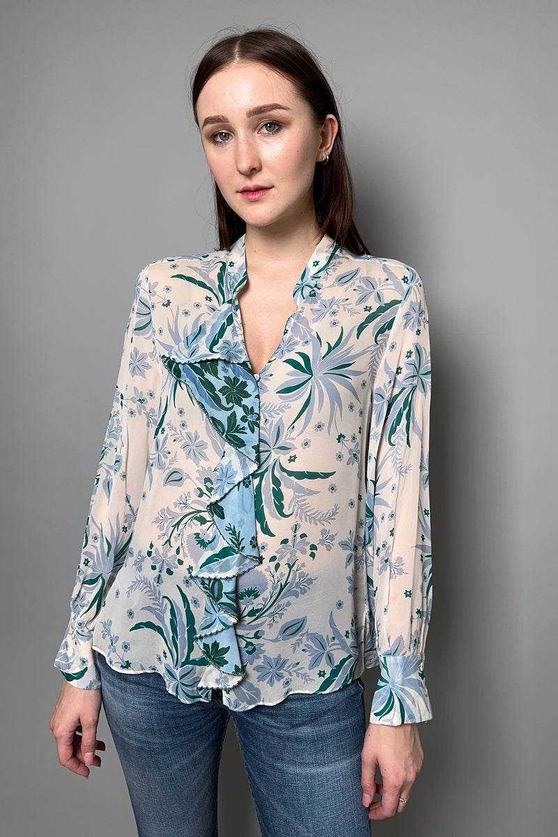 Dorothee Schumacher Blooming Blend Chiffon Blouse in Cream and Blue