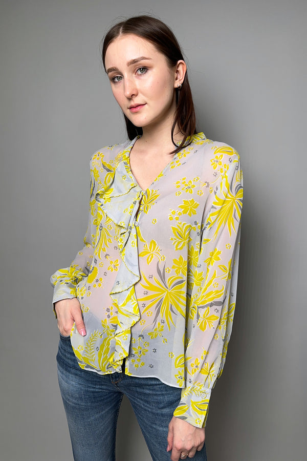 Dorothee Schumacher Blooming Blend Chiffon Blouse in Yellow and Grey - Ashia Mode - Vancouver, BC
