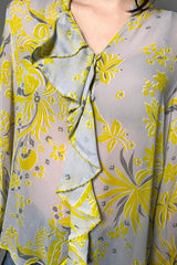 Dorothee Schumacher Blooming Blend Chiffon Blouse in Yellow and Grey
