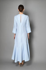 Dorothee Schumacher Linen Blend Maxi Dress with a V-Neckline in Soft Blue
