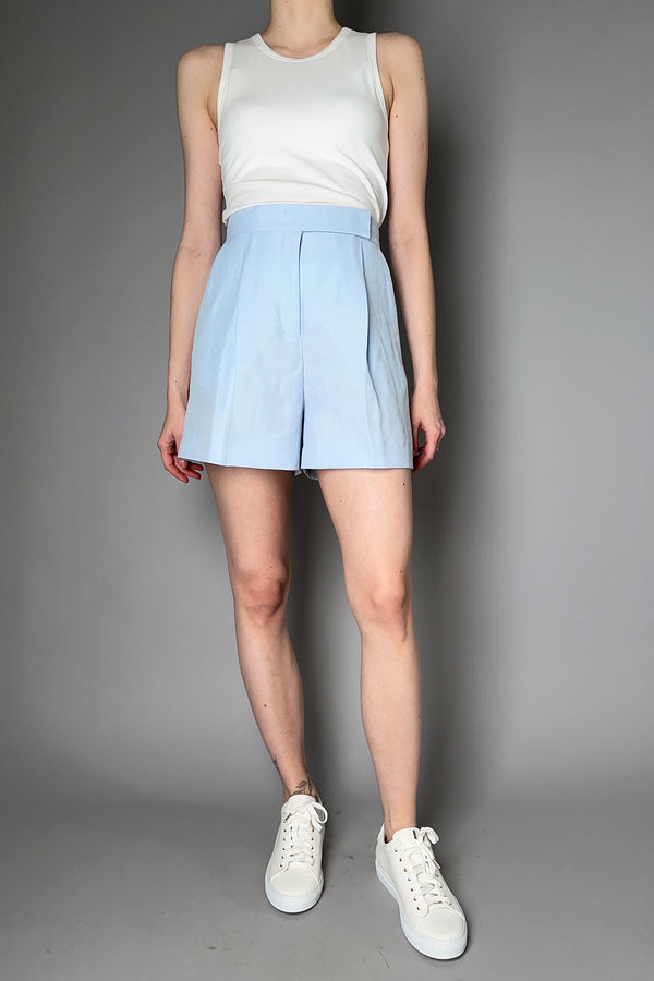 Dorothee Schumacher Wide Leg Linen Blend Shorts with Front Pleats in Soft Blue