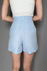 Dorothee Schumacher Wide Leg Linen Blend Shorts with Front Pleats in Soft Blue