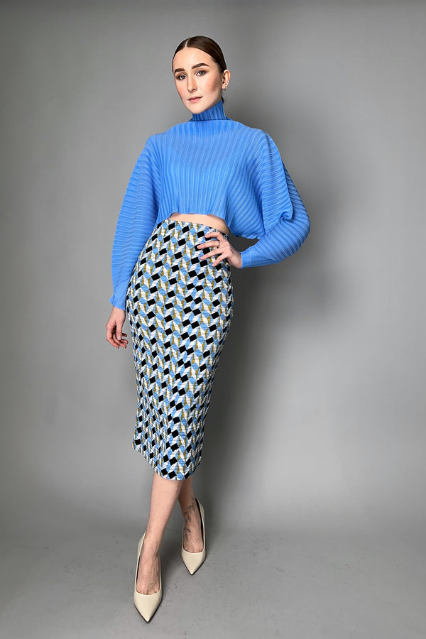 Pleats Please Issey Miyake Rib Pleats December Cropped Shirt in Steel Blue