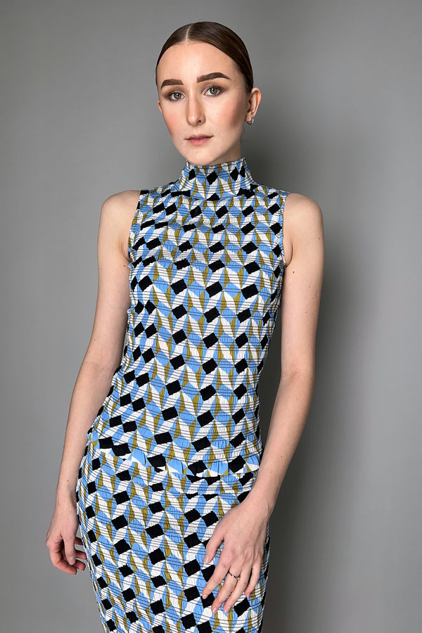 Dorothee Schumacher Graphic Volumes Graphic Print Smocked Turtleneck Shell Top
