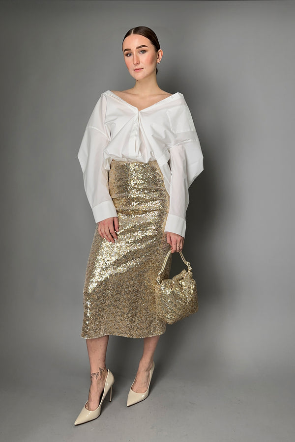 Dorothee Schumacher Shimmering Sequined Comfort Skirt in Gold- Ashia Mode- Vancouver, BC