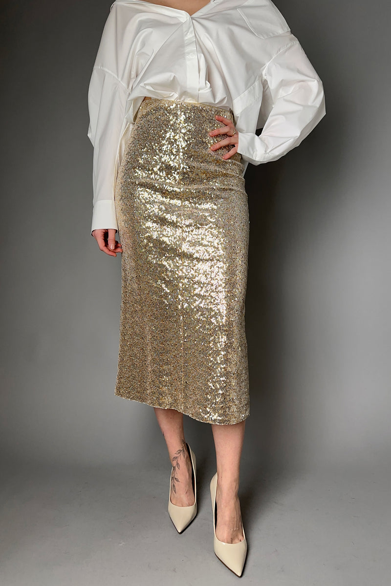 Dorothee Schumacher Shimmering Sequined Comfort Skirt in Gold- Ashia Mode- Vancouver, BC