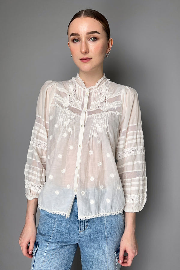 Dorothee Schumacher Cotton-Silk Voile Embroidered Blouse in Off-White
