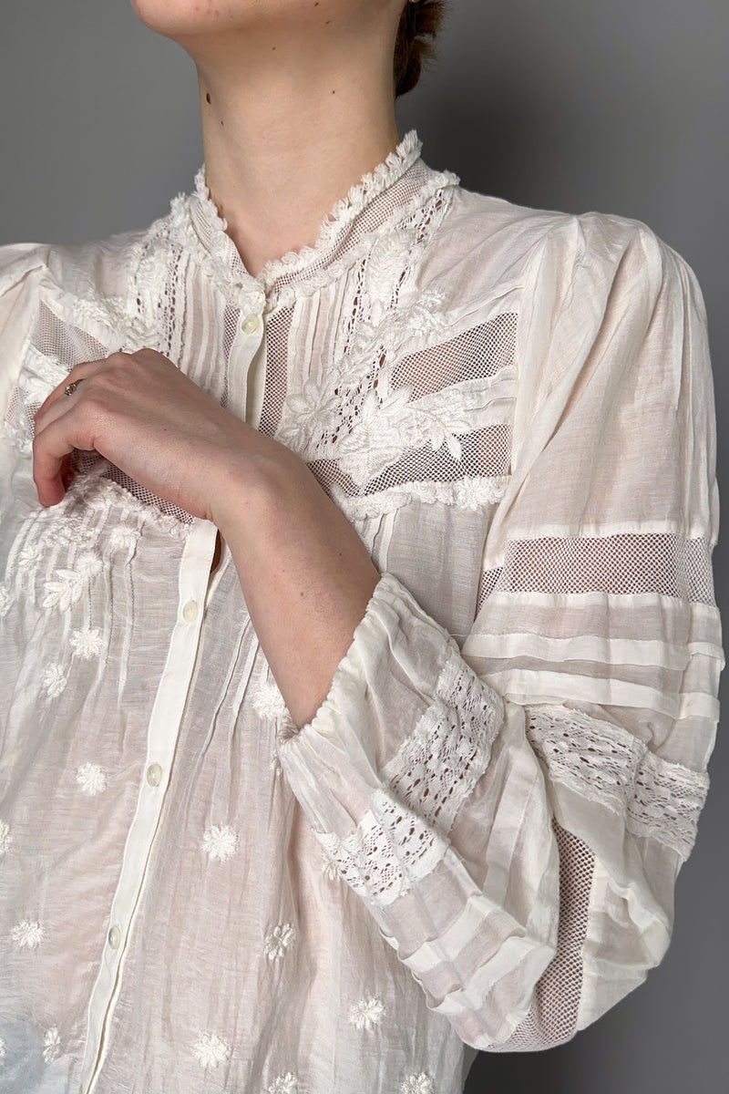 Dorothee Schumacher Cotton-Silk Voile Embroidered Blouse in Off-White