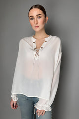 Dorothee Schumacher Sophisticated Volumes Silk Blouse with Laced Neckline in White