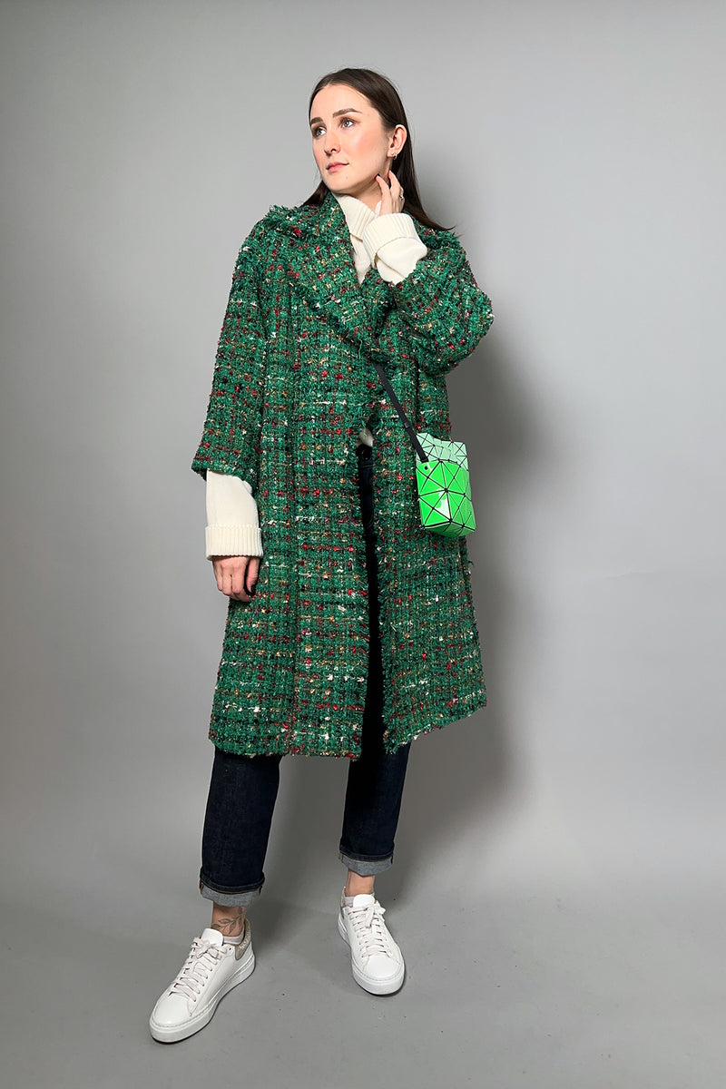 Edward Achour Oversized Tweed Coat in Green and Red - Ashia Mode – Vancouver, BC