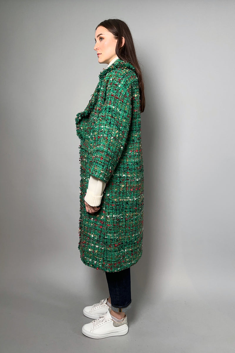 Edward Achour Oversized Tweed Coat in Green and Red - Ashia Mode – Vancouver, BC