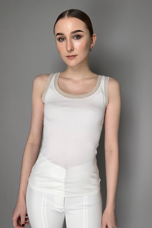 Fabiana Filippi Cotton Jersey Tank Top with Brilliant Knit Collar in White