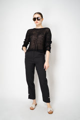 Annette Gortz Linen Blend Tapered Pants with Slit Hem in Black Vancouver. Shop Online or in Store.