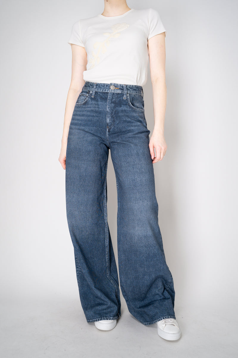Rag & Bone Miramar Terry Cloth "Sofie" Wide-Leg Pant in Blue Denim Print Vancouver. Shop Online or in Store